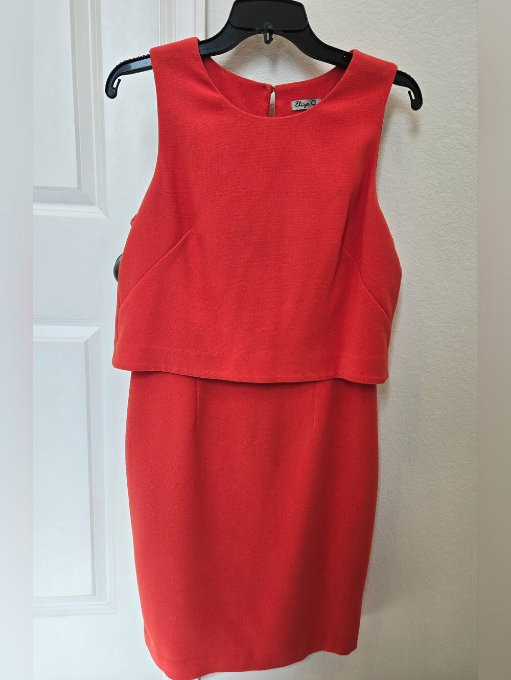 Eliza J Orange Red Popover Sheath Midi Dress Cocktail Workwear Size 8